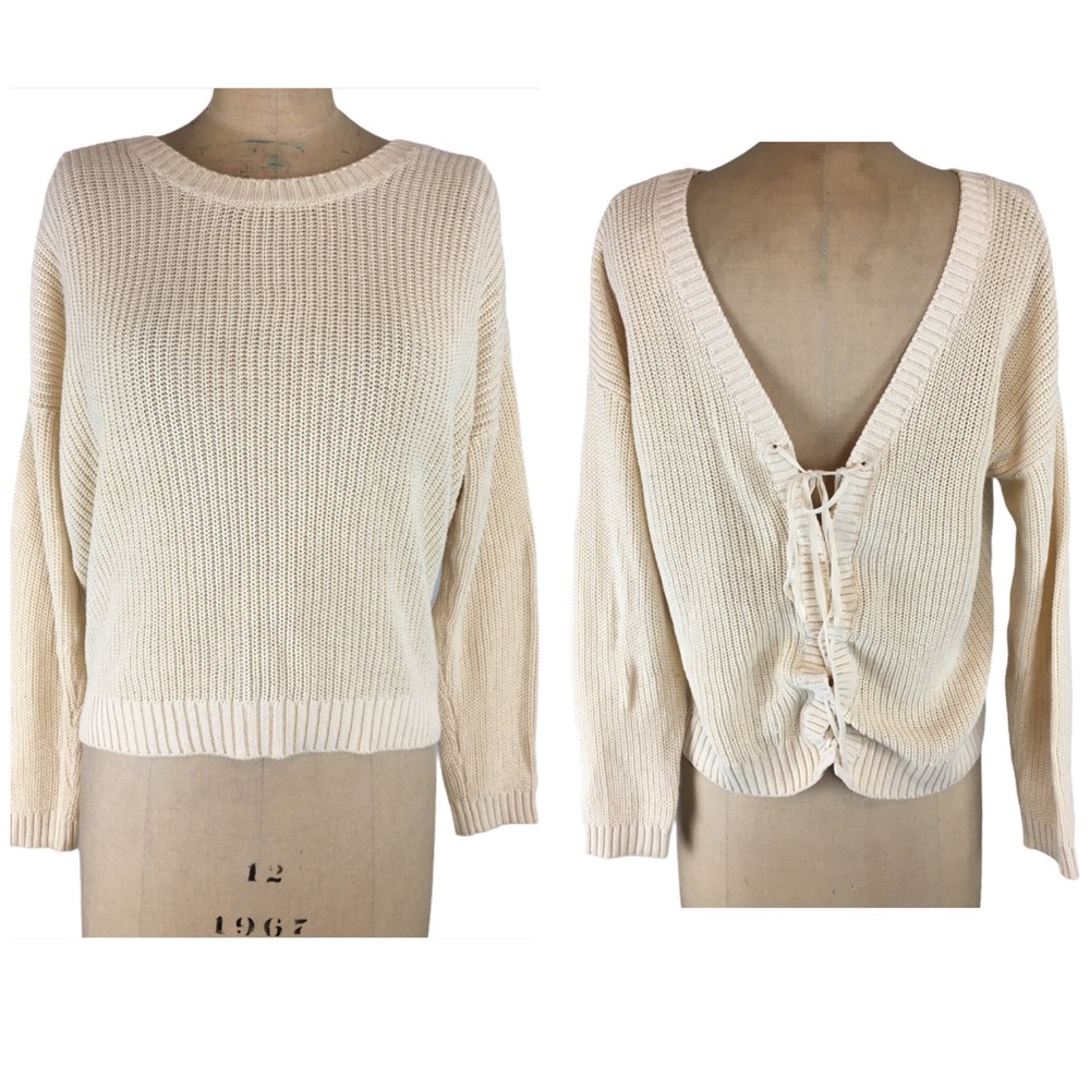 Feel the Piece (Revolve) Cream Lace up Back Sweater